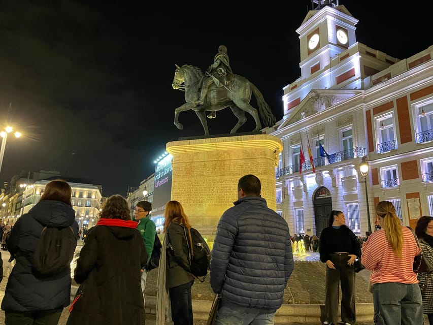 Madrid: Enchanted Evening Walking Tour in Spanish - Plaza de Oriente at night: a strong opening for the legends mood