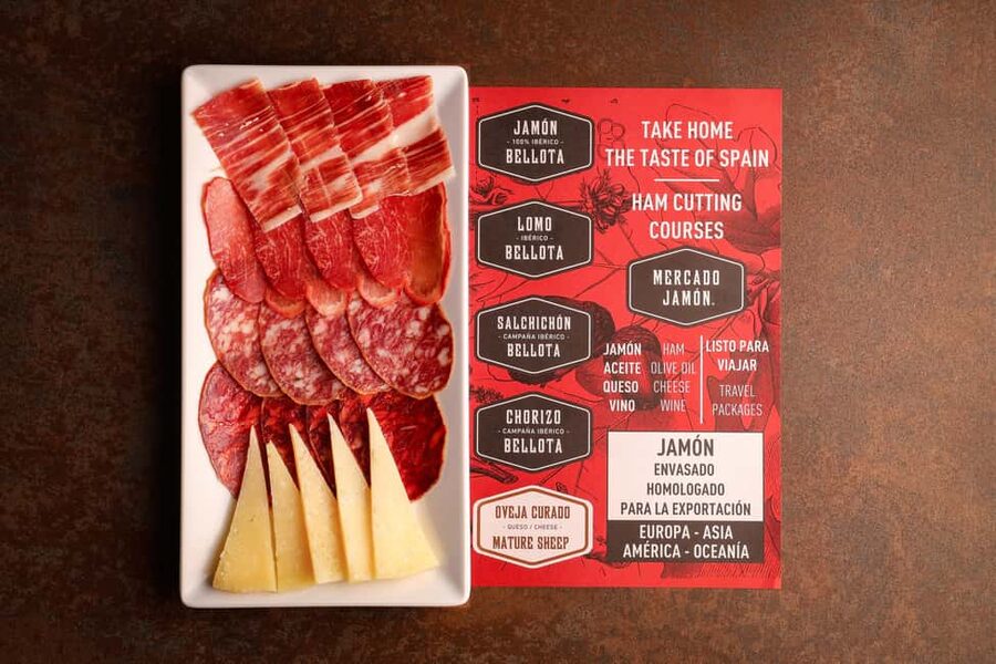 Madrid: Ham Cutting and Tasting Course - The tasting flight: ham, loin, chorizo, Manchego, olive oil, and wine