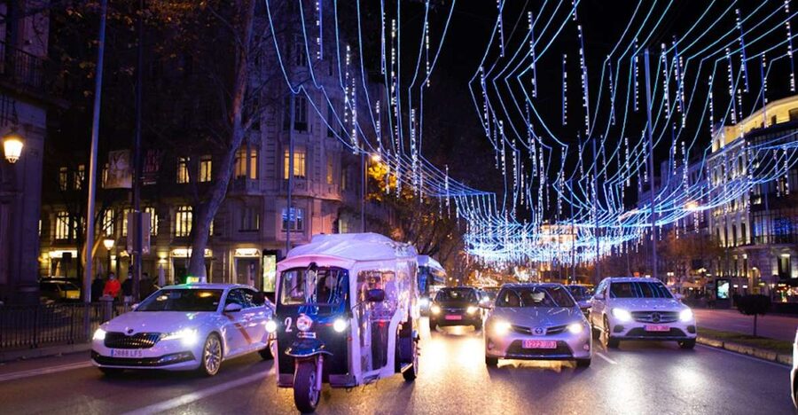 Madrid: Private Christmas Lights Tour by Eco Tuk-Tuk - The Route Highlights: Alcala Gate to Retiro Park Views