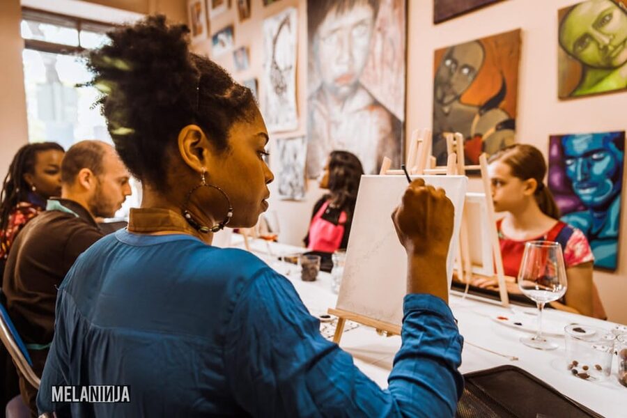 Madrid: Sip&Paint Workshop - Your Setup: Materials, Apron, and the Bilingual Advantage